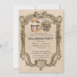 Invitación Cráneo gótico vintage de la fiesta de Halloween pa
