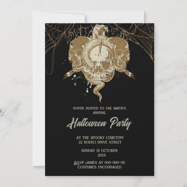 Invitación cráneo gótico vintage espeluznante halloween (Anverso)