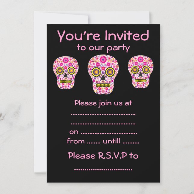 Invitación Cráneo mexicano rosado del azúcar (Anverso)