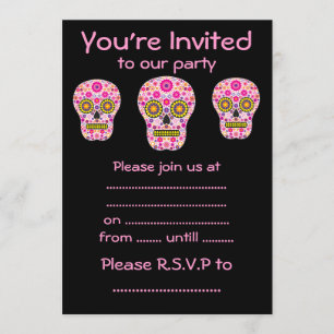 Invitación Cráneo mexicano rosado del azúcar