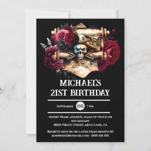 Invitación Cráneo pirata rosas de gótico 3D fiesta adultos de