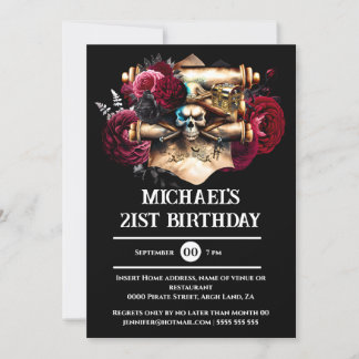 Invitación Cráneo pirata rosas de gótico 3D fiesta adultos de