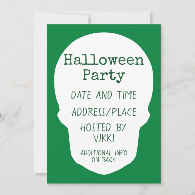 Invitación Cráneo verde esmeralda corta silueta (Anverso)