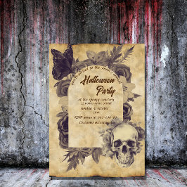 Invitación cráneo vintage gótico espeluznante halloween