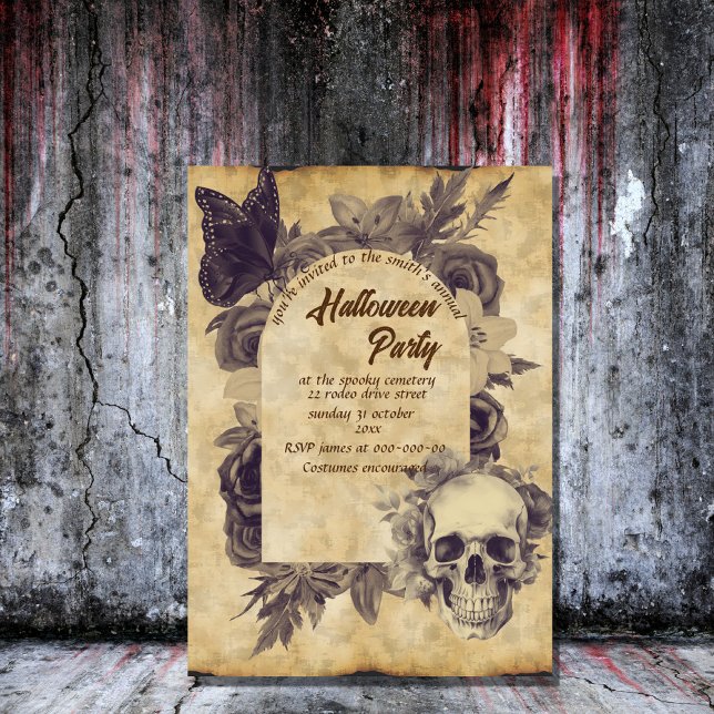 Invitación cráneo vintage gótico espeluznante halloween (Subido por el creador)