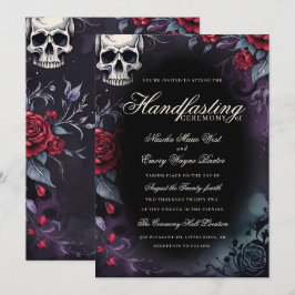 Invitación Cráneo y Rosas Góticas Morado Negro Handfasting
