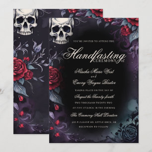 Invitación Cráneo y Rosas Góticas Morado Negro Handfasting