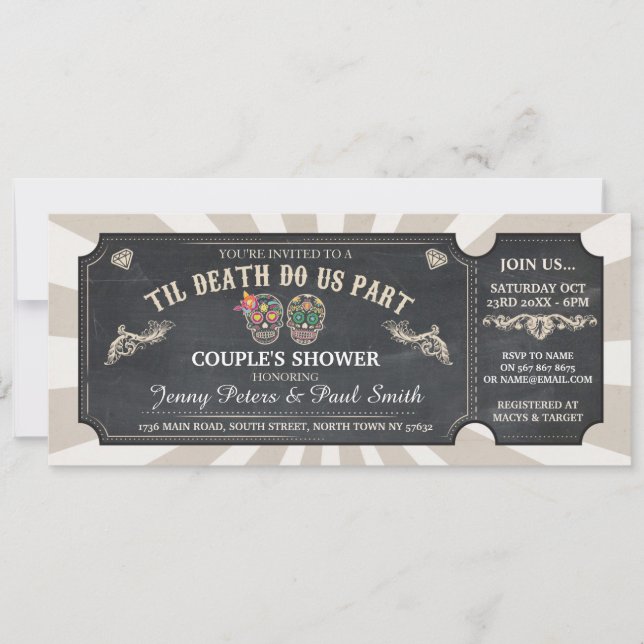 Invitación Cráneos del azúcar de la ducha del par del boleto (Anverso)