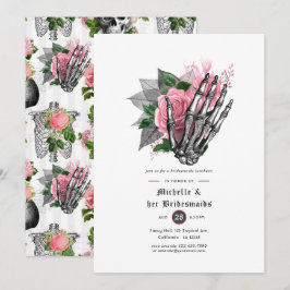 Invitación Cránulas góticas de flores rosadas Novias del almu
