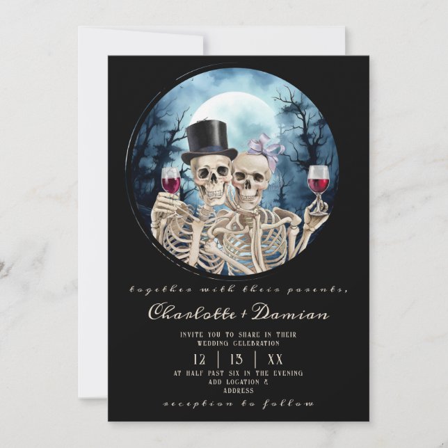 Invitación Cránulos góticos de Hallowen Tarot El Boda de los  (Anverso)