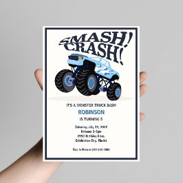 Invitación Crash de aplastamiento-Monstruo azul moderno Cumpl