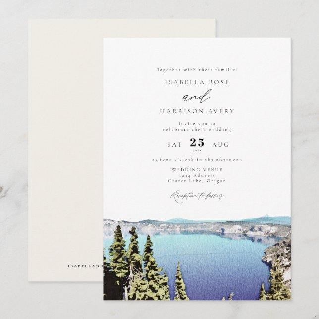 Invitación CRATER LAKE Destination Park Pine Boda (Anverso / Reverso)
