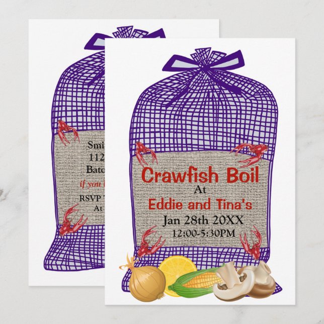 Invitación Crawfish Boicot Purple Sack (Anverso / Reverso)