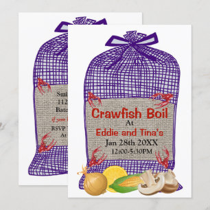 Invitación Crawfish Boicot Purple Sack