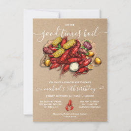 Invitación Crawfish Boil Birday Kraft Woodcut
