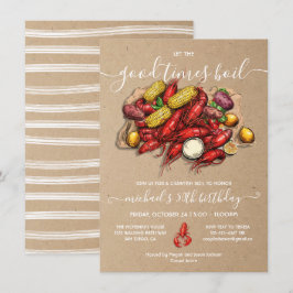 Invitación Crawfish Boil Birday Kraft Woodcut