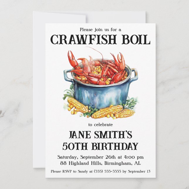 Invitación Crawfish Boil Birthday Party (Anverso)
