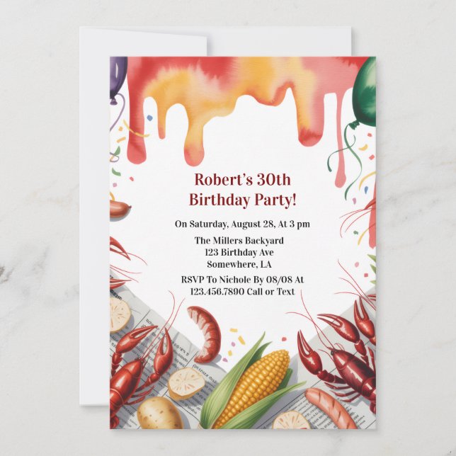 Invitación Crawfish Boil Birthday Party For Adults  (Anverso)
