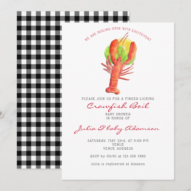 Invitación Crawfish Boil Cajun Buffalo Plantado Baby Shower (Anverso / Reverso)