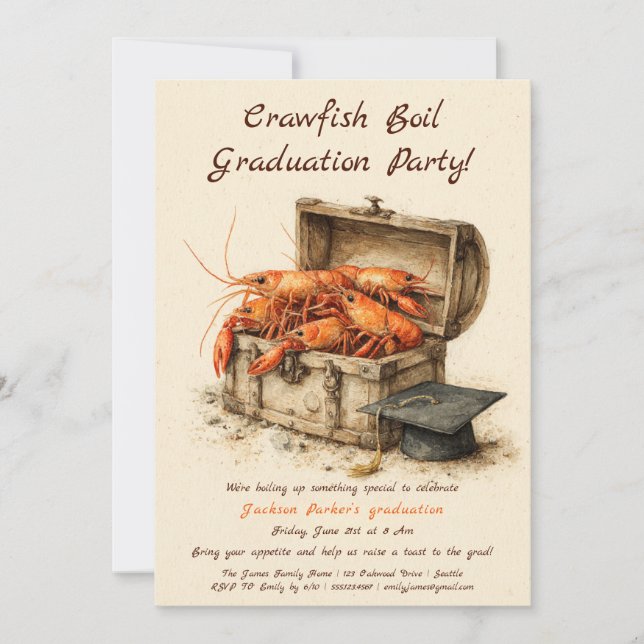 Invitación Crawfish Boil Graduation Party | Southern Style  (Anverso)
