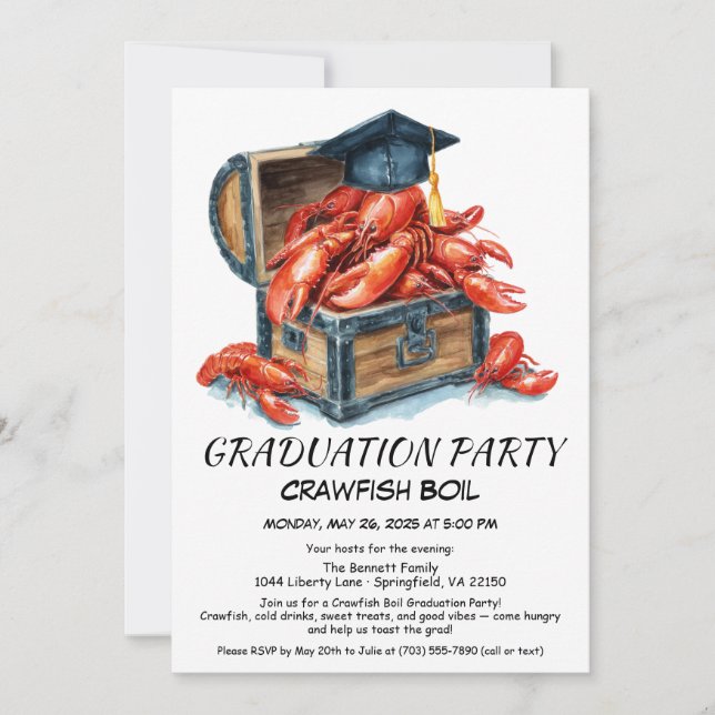 Invitación Crawfish Boil Graduation Party | Southern Style  (Anverso)
