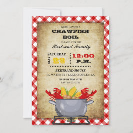 Invitación Crawfish Boil Pot Red Check Gingham