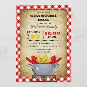 Invitación Crawfish Boil Pot Red Check Gingham