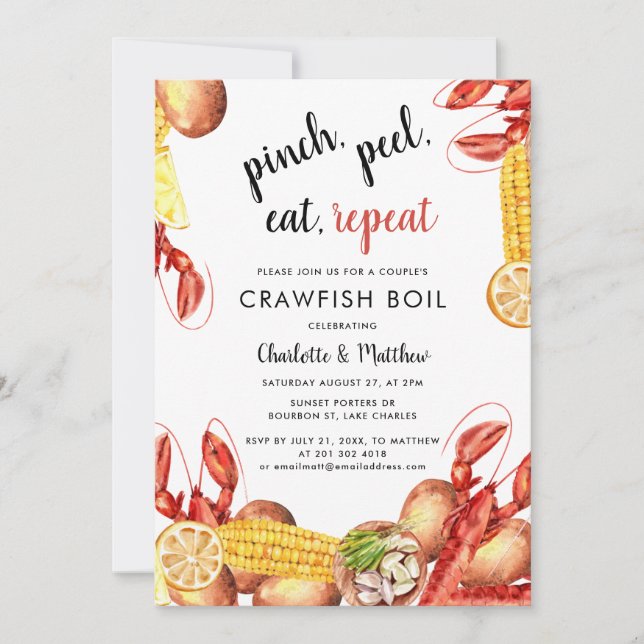 Invitación Crawfish Boil Script Engagement Party (Anverso)