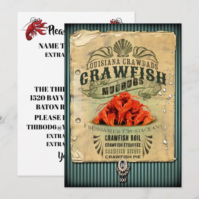 Invitación Crawfish Hervir / Cualquier Ocasión (Anverso / Reverso)