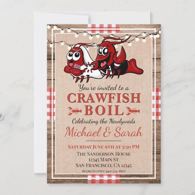 Invitación Crawfish hierven la madera ruidosa recién casada (Anverso)