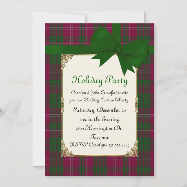 Invitación Crawford Tartan Plaid Personalizado Holiday Party (Anverso)