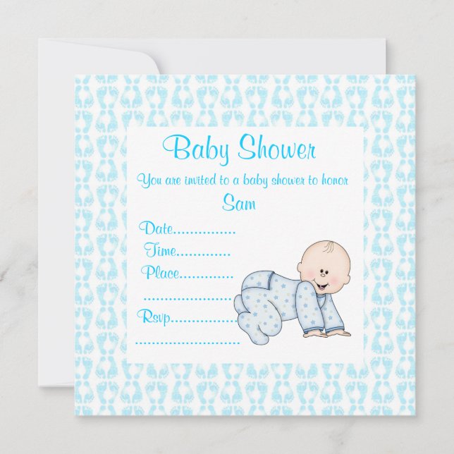 Invitación CRAWLING BABY BABY SHOWER INVITATION blue (Anverso)
