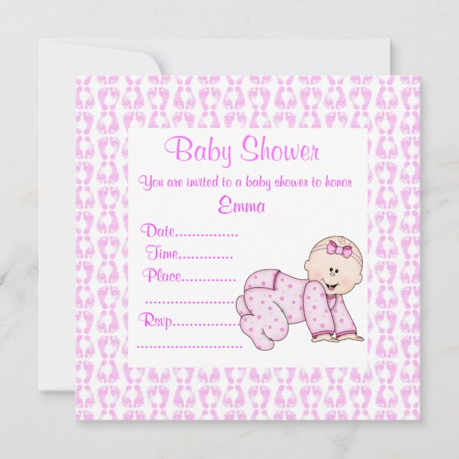INVITACIÓN CRAWLING BABY BABY SHOWER INVITATION PINK (Anverso)