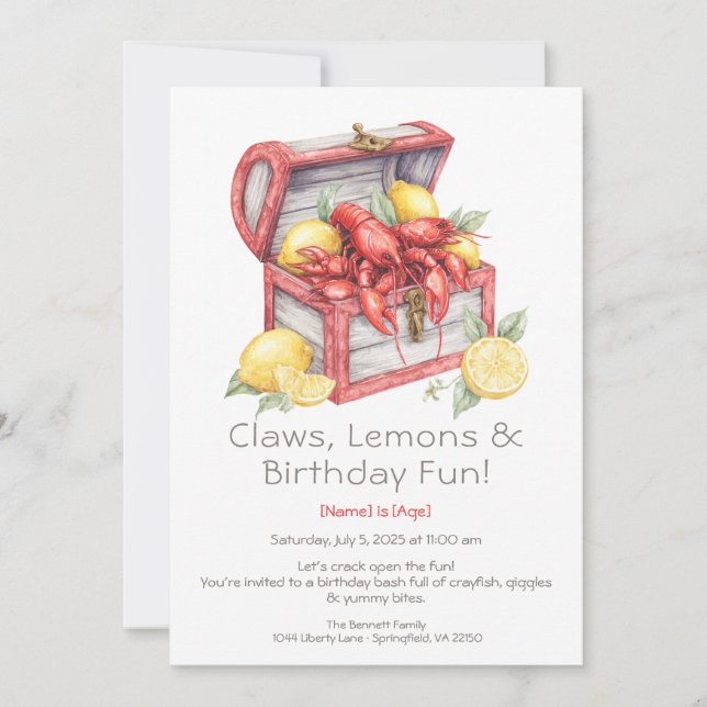 Invitación Crayfish & Lemon Treasure Chest Birthday  (Anverso)