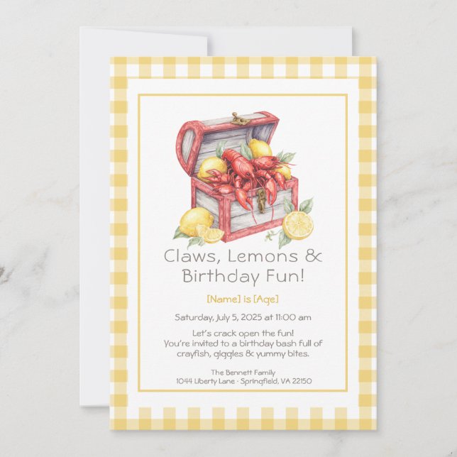 Invitación Crayfish & Lemon Treasure Chest Birthday  (Anverso)
