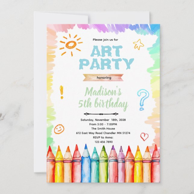 Invitación Crayon Art birthday Party Invitation (Anverso)