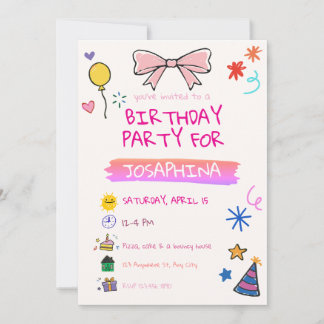 Invitación Crayon Birthday Party, Hand-Drawn Kids Invitation