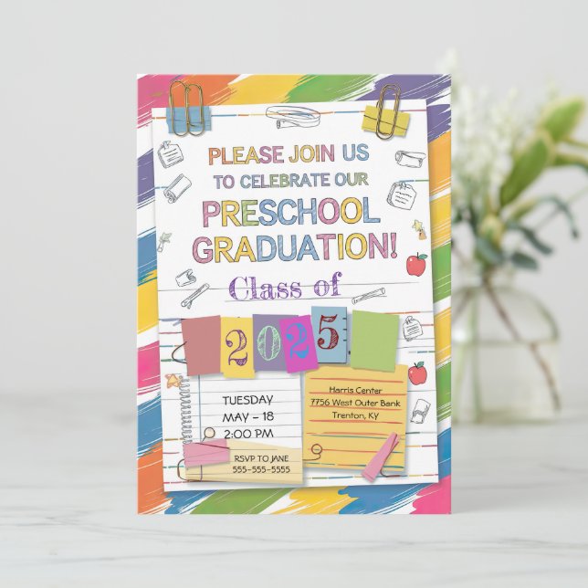 Invitación Crayón de graduación preescolar DIY Notebook Paper (Anverso de pie)