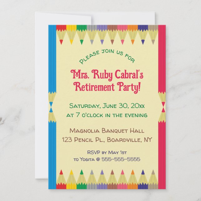 Invitación Crayón de lápiz editable Fiesta de jubilación de m (Anverso)