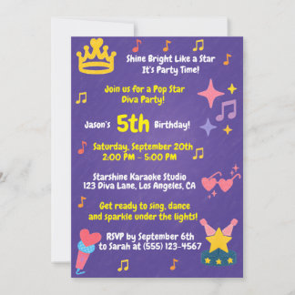Invitación Crayón Editable Estilo – Fiesta de Diva Pop Star