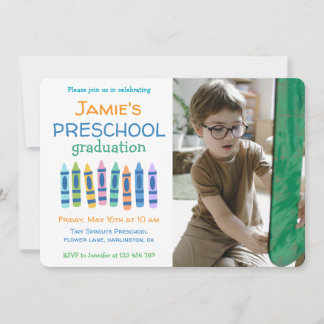 Invitación Crayon Photo Preschool Graduation Invitation