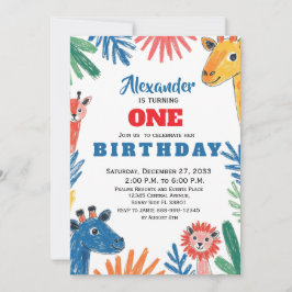 Invitación Crayon Safari Fiesta Infantil Animales Safari de l