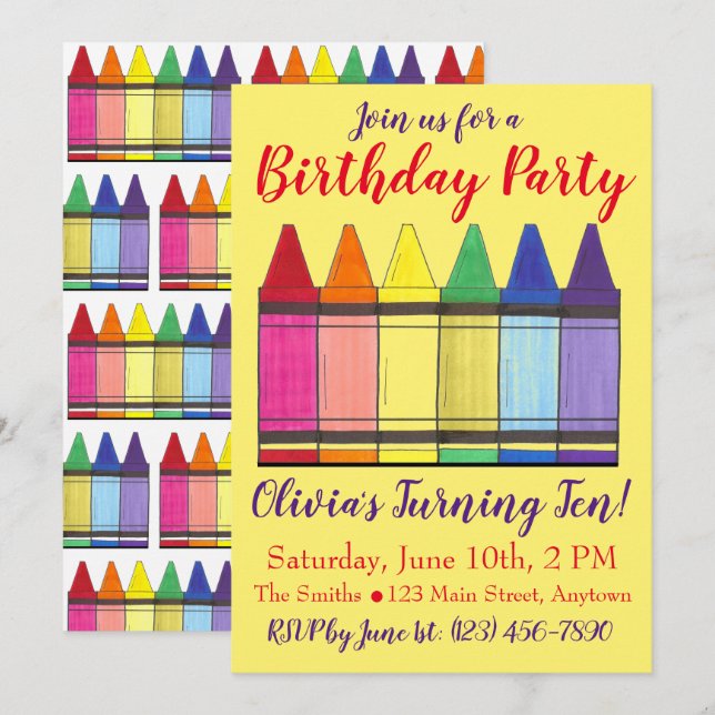 Invitación Crayones arcoiris artista fiesta de cumpleaños de  (Anverso / Reverso)