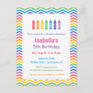 Invitación Crayones Chevron Arcoíris Fiesta Cumpleaños Niños 