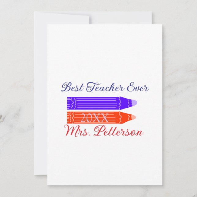 Invitación Crayones rojos azules mejor maestro alguna vez agr (Anverso)