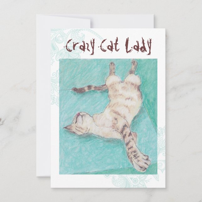 Invitación Crazy Cat Lady turquoise indie cumpleaños invita (Anverso)