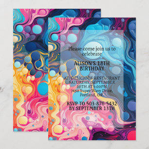 Invitación Crazy Colorful Wavy Print Fiesta de cumpleaños