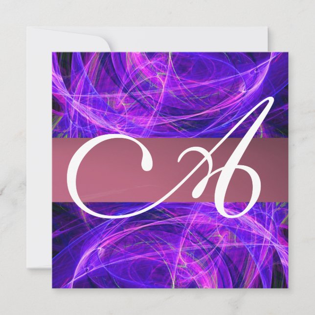 Invitación CRAZY FOTON MONOGRAM negro púrpura (Anverso)