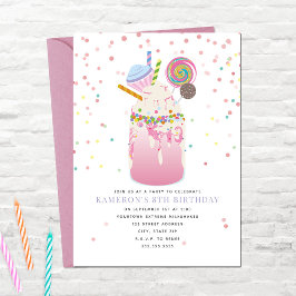 Invitación Crazy Milkshake Candy Cupcake Pink Birday Party