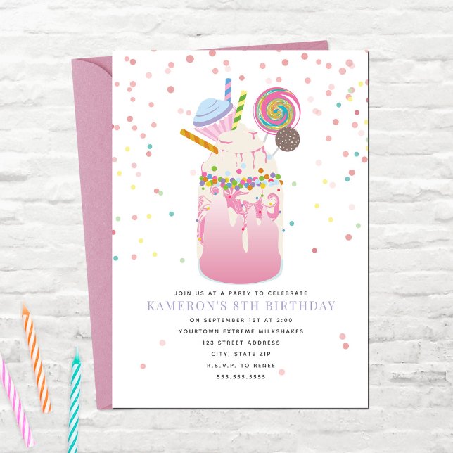 Invitación Crazy Milkshake Candy Cupcake Pink Birday Party (Subido por el creador)